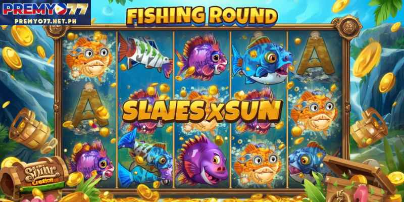 Exciting bonus round in a fishing slots game